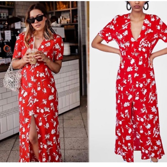 Zara Dresses & Skirts - Zara Red Floral Dress